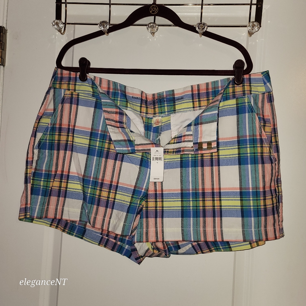 GAP Pink/Blue Plaid Khaki Lightweight Summer Shorts Sz: 16 NWT - Picture 5 of 8